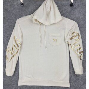 Victoria’s Secret Pink Hoodie Womens XS Gold Sequin Dog Pocket Sweatshirt